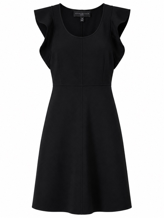 Victoria Beckham Dresses & Skirts - Victoria Beckham Black Ruffle-Sleeve Fit-and-Flare Dress
